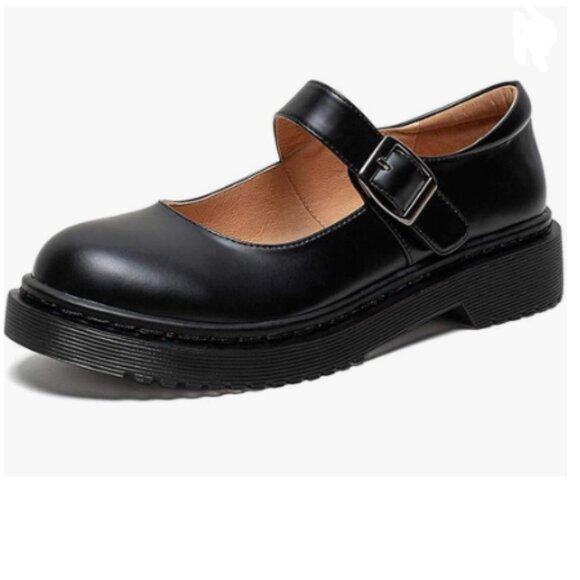 YDN Black Round Toe Mary Jane Platform Adjustable Single Ankle Strap Buckle Pump - Picture 1 of 8